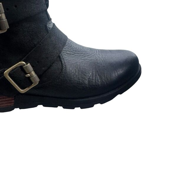 Sorel Women 7 38 Major Moto Fold Over Boot Suede Black Leather buckles Plaid - Picture 5 of 16